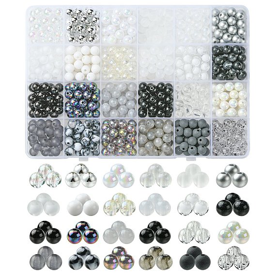DIY наборы для изготовления ожерелий и браслетов черно-белой серии, в комплекте 600 шт. непрозрачные и прозрачные круглые бусины из акрила и смолы