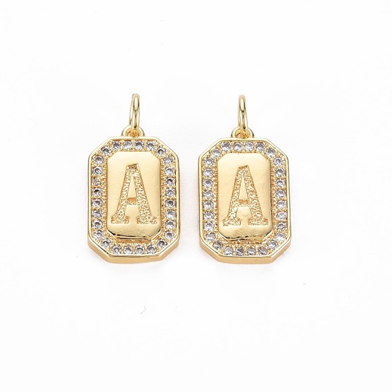 Латунные микропаве прозрачные подвески с фианитом, без никеля , реальный 18 k позолоченный, прямоугольник с буквой