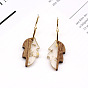 Minimalist Wood and Resin Leaf Earrings with Gold Foil Hooks