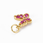 Brass Cubic Zirconia Charms, with Glass and Jump Ring, Real 16K Gold Plated, Butterfly, Nickel Free