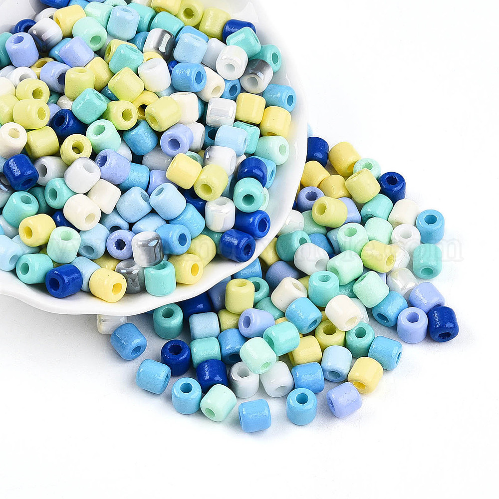 Opaque Colours Glass Seed Beads, Barrel
