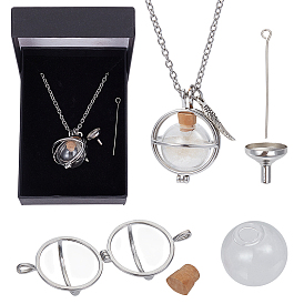 304 из нержавеющей стали цепи ожерелье, со стеклянными бутылками и подвеской из сплава и картонными коробками