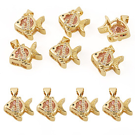 6Stk. Messing Micro Pave Zirkonia Anhänger, Fisch Charme, echt 16 k vergoldet