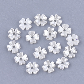 4-Petal ABS Plastic Imitation Pearl Bead Caps, Flower