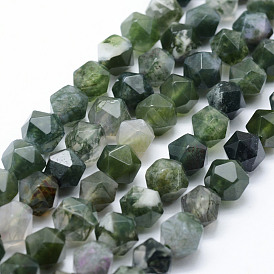 NaturalMoss Agate Beads Strands, Star Cut Round Beads, Faceted