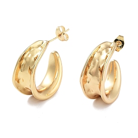 Brass Twist Ring Stud Earrings, Half Hoop Earrings, Long-Lasting Plated