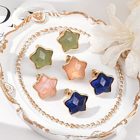 Серьги природных драгоценных камней, с медными контактами, звезда, золотые