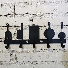 Железные настенные крючки вешалки, декоративная стойка-органайзер с 5 крючками, для сумки ключ для одежды шарф подвесной держатель, рисунок посуды