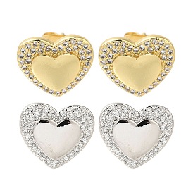 Серьги-гвоздики с прозрачным паве из латуни с кубическим цирконием, сердце
