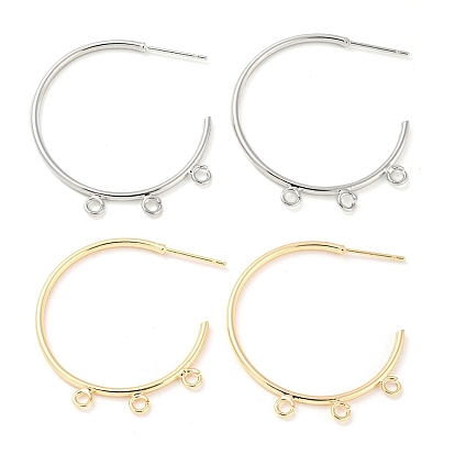 Brass Ring Stud Earrings Findings, Half Hoop Earring Findings, with Loops