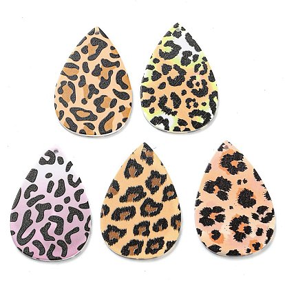 Opaque Acrylic Pendants, Teardrop with Leopard Pattern
