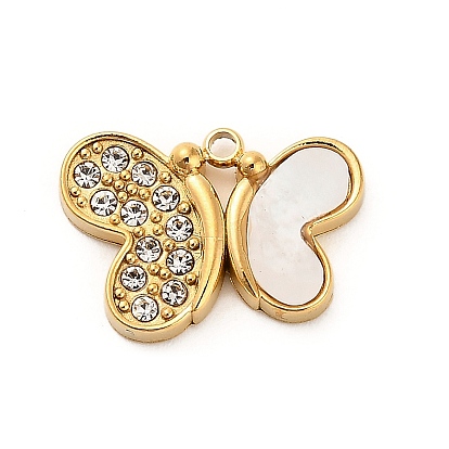Натуральный белый оболочки подвески, 304 подвески-бабочки из нержавеющей стали со стразами