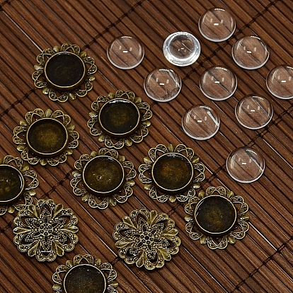12mm Clear Domed Glass Cabochon Cover for Flower DIY Photo Brass Cabochon Making, Cabochon Settings: 20mm, Tray: 12mm, Hole: 3mm