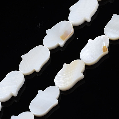 Natural Freshwater Shell Beads Strands, Hamsa Hand