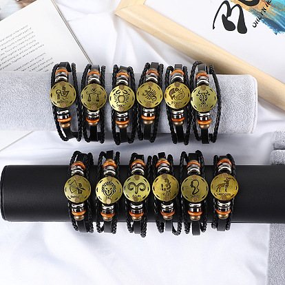 Браслеты из искусственной кожи с тройным слоем из нескольких нитей, плоские круглые браслеты из сплава в виде созвездия для мужчин и женщин