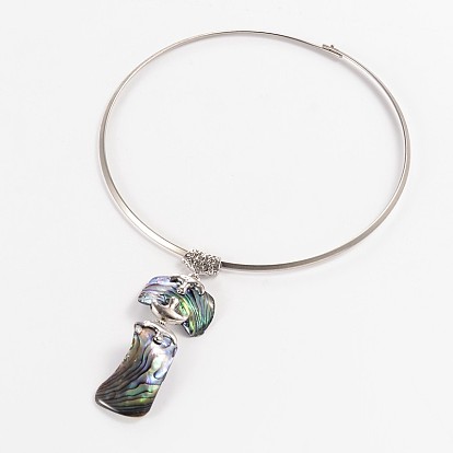 Brass Paua Shell Pendant Choker Necklaces, 131mm