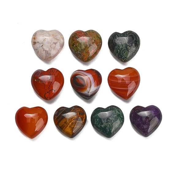 Natural & Synthetic Mixed Gemstone Heart Love Stone, Healing Pocket Palm Stone for Reiki Balancing