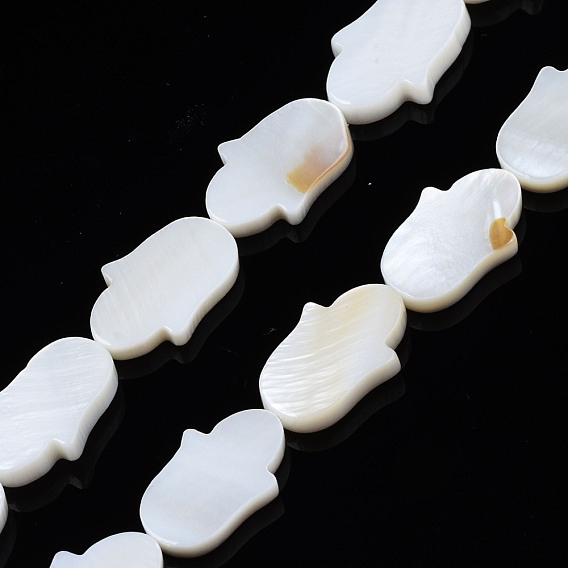 Natural Freshwater Shell Beads Strands, Hamsa Hand