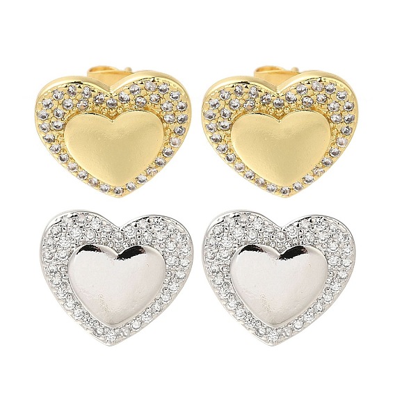 Серьги-гвоздики с прозрачным паве из латуни с кубическим цирконием, сердце