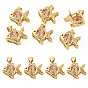 6Pcs Brass Micro Pave Cubic Zirconia Pendants, Fish Charms, Real 16K Gold Plated