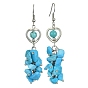 Alloy Heart Dangle Earrings with 304 Stainless Steel Pins, Natural & Synthetic Mixed Gemstone Chips Cluster Earrings