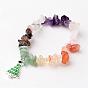 Christmas Tree Natural Gemstone Beaded Charm Kids Bracelets, with Alloy Rhinestone Enamel Pendants, for Children