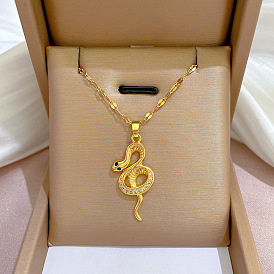 Delicate Snake Charm Necklace with Micro Inlaid Diamonds - Exquisite Collarbone Accessory.