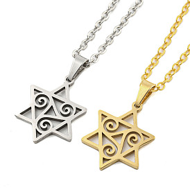 201 Stainless Steel Pendant Necklaces, Cable Chain Necklaces, Star of David with Triskele Triskelion