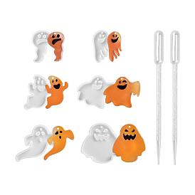 Halloween DIY Ghost Pendant Silicone Molds, Resin Casting Molds, with Plastic Pipettes, For UV Resin, Epoxy Resin Jewelry Making