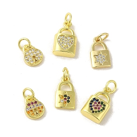Brass Micro Pave Cubic Zirconia Charms, Real 18K Gold Plated, Lock Charms