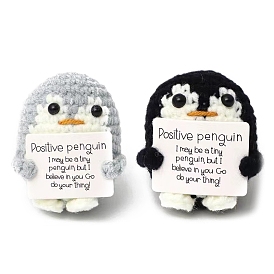 Милая забавная позитивная кукла-пингвин, шерстяная вязаная кукла с позитивной открыткой, подарок для украшения стола для домашнего офиса