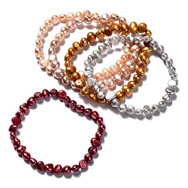 Dyed Natural Cultured Freshwater Pearl Beads Stretch Bracelets, Nuggets