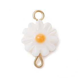 Natural Freshwater Shell Connector Charms, Flower Links with Golden Tone 304 Stainless Steel Loops