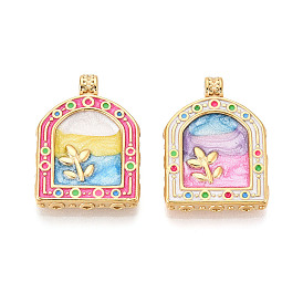 304 нержавеющей стальной эмали подвески, арка с цветком, ионное покрытие (ip), реальный 18 k позолоченный