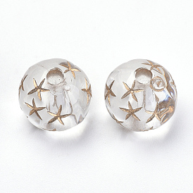 Plating Acrylic Beads, Metal Enlaced, Round with Star
