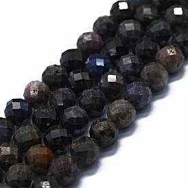 Natural Sapphire Beads Strands, Faceted(64 Facets), Round