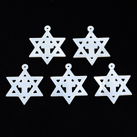 Pendentifs de coquillages d'eau douce naturelle, pour juif, étoile de David avec croix
