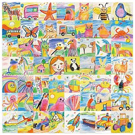 54Pcs Square Picture PVC Waterproof Sticker Labels, Self-adhesion, for Suitcase, Skateboard, Refrigerator, Helmet, Mobile Phone Shell