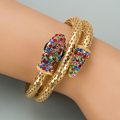 Colorful Punk Style Snake Wrap Bracelet with Diamond, Alloy Metal Bangle Jewelry