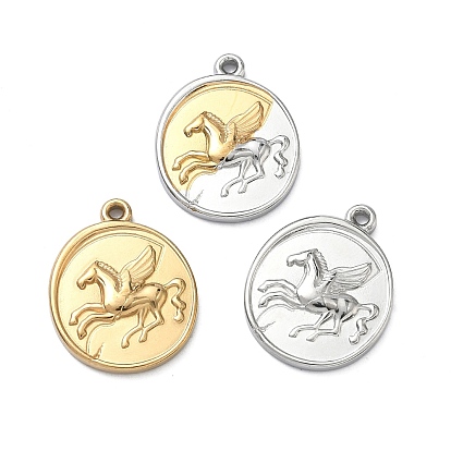 304 подвески из нержавеющей стали, Плоская круглая форма с подвеской в виде пегаса.