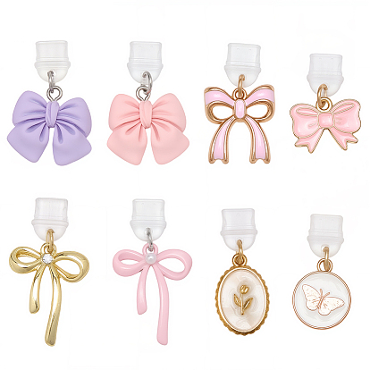 8шт пластиковые мобильные пылезащитные заглушки, с подвесками из эмалевого сплава с бантом и смоляными подвесками