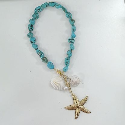 Adornos colgantes de cuentas de magnesita natural, con concha de ojo de shiva natural y perla de concha y 304 accesorios de acero inoxidable