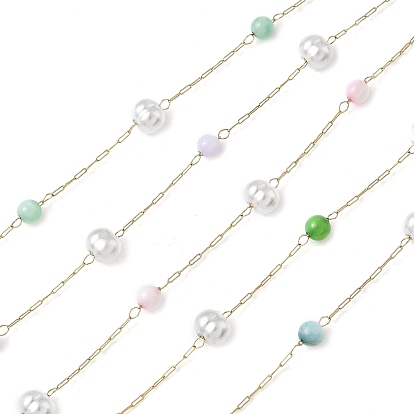 304 кабельные цепи из нержавеющей стали, с ракушкой и имитацией жемчуга из АБС, ионное покрытие (ip), реальный 18 k позолоченный, пайки, с катушкой, круглый с овалом