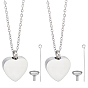 2Pcs Stainless Steel Heart Cinerary Casket Pendant Necklaces, Urn Ashes Necklaces, with 2 Bags 304 Stainless Steel Mini Funnel, Non-Tarnish