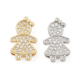 Brass Micro Pave Clear Cubic Zirconia Slide Charms, Long-Lasting Plated, Girl