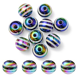 10Pcs Stripe Resin Beads, AB Color, Rondelle