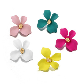 Fashion Flower Earrings - Elegant 5-color Petal Ear Studs, Alloy Spray Paint Ear Drops.
