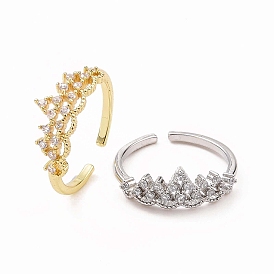 Прозрачная корона из кубического циркония, открытое кольцо-манжета, украшения из латуни для женщин