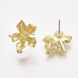Alloy Stud Earring Findings, with Steel Pins and Loop, Flower