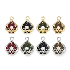 Rack Plating Alloy Enamel Pendants, with ABS Imitation Pearl Beads, Cadmium Free & Nickel Free & Lead Free, Spades Charm